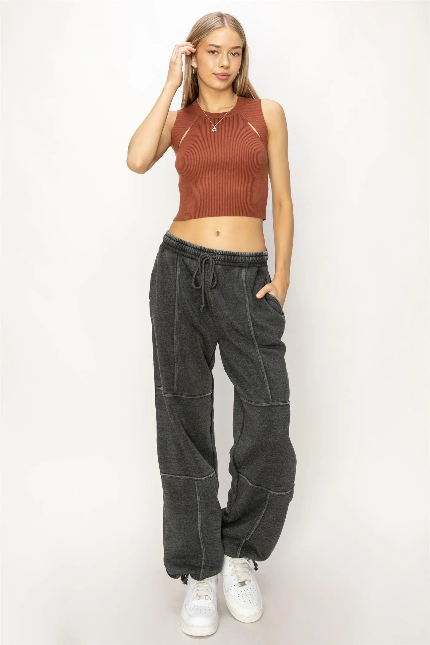 DZ24A840-High Waist Wide Leg Drawstring Pants