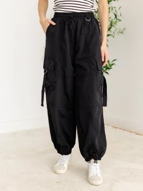 Elastic Waist Solid Cargo Pants