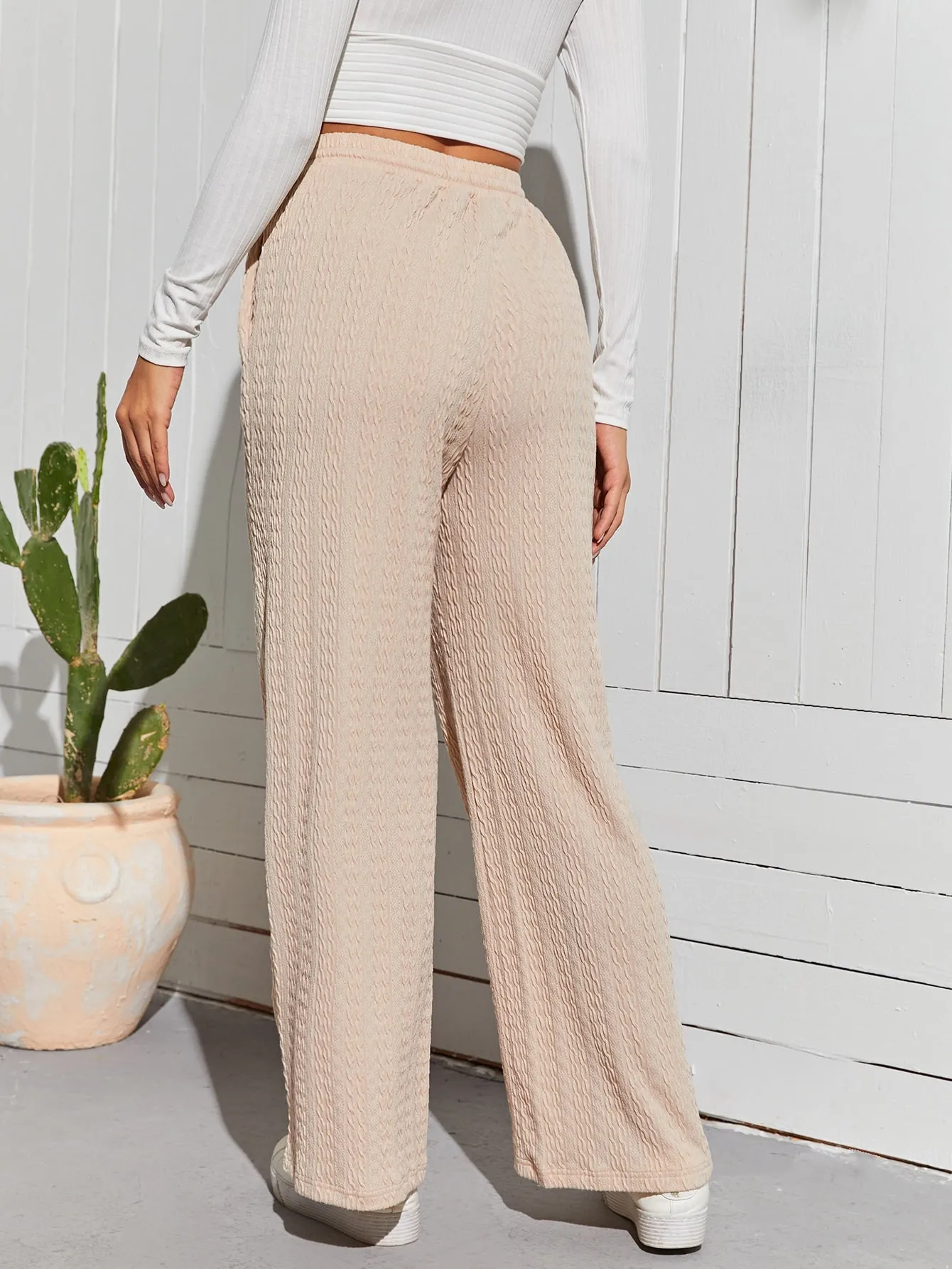 Elegant Plain Pocket High Waist Long Women Pants