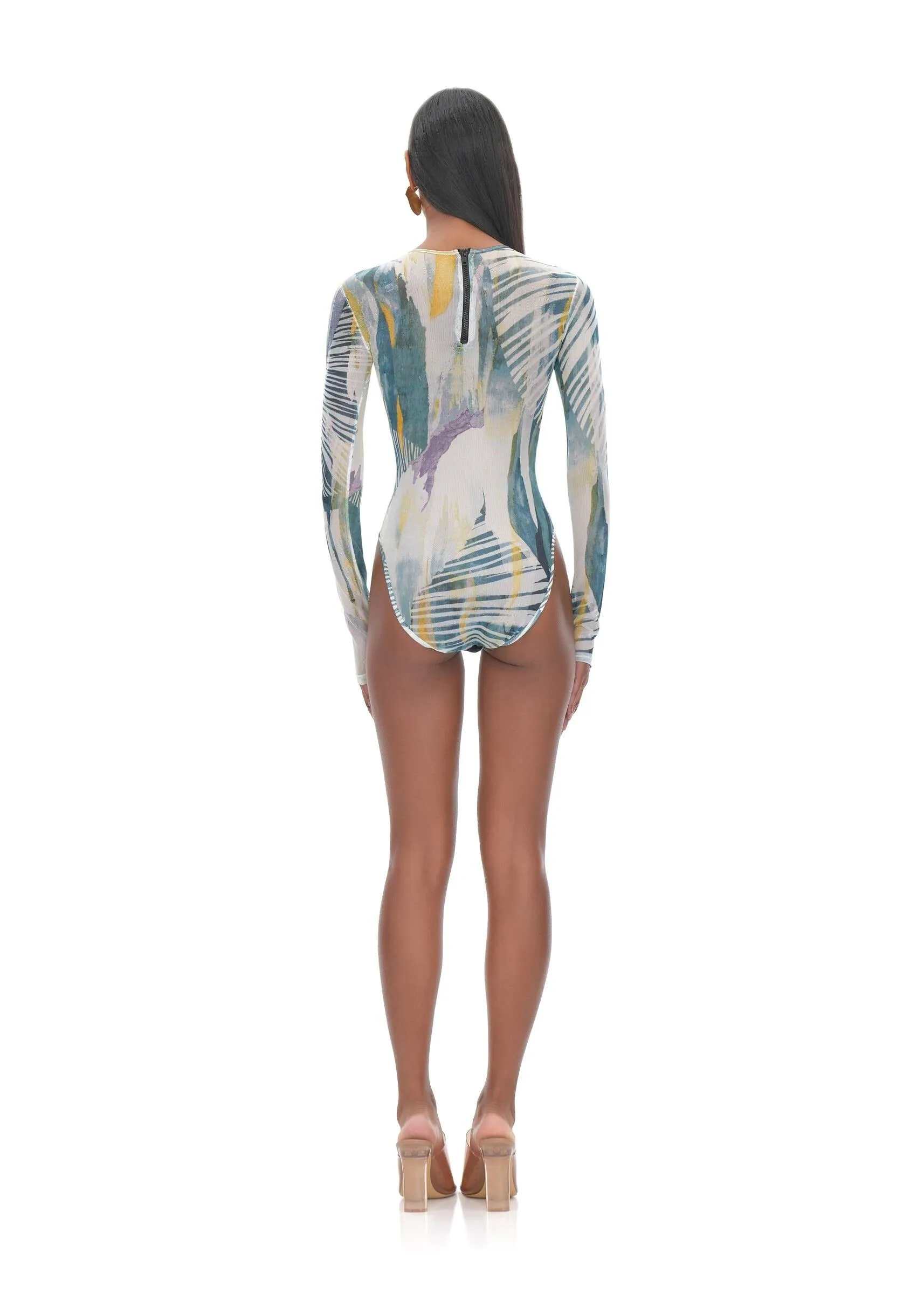 Elle Abstract Bark Mesh Leotard