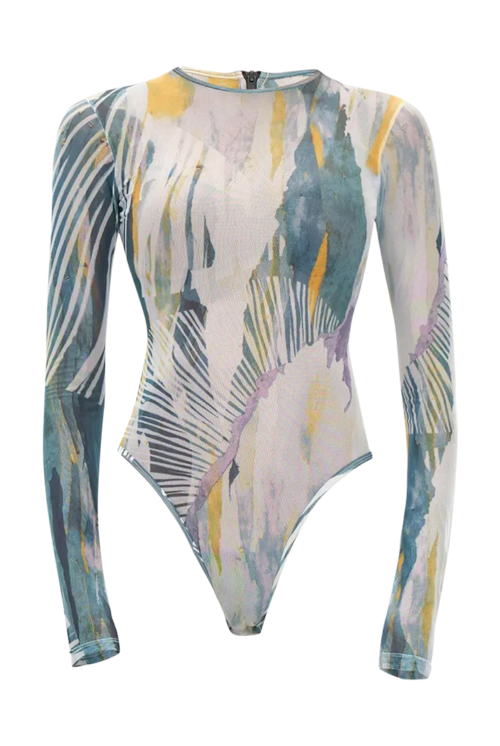 Elle Abstract Bark Mesh Leotard