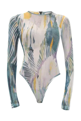 Elle Abstract Bark Mesh Leotard