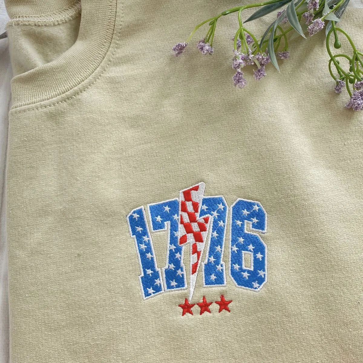 Embroidered 1776 Thunderstorm Sweatshirt on Fourth of July