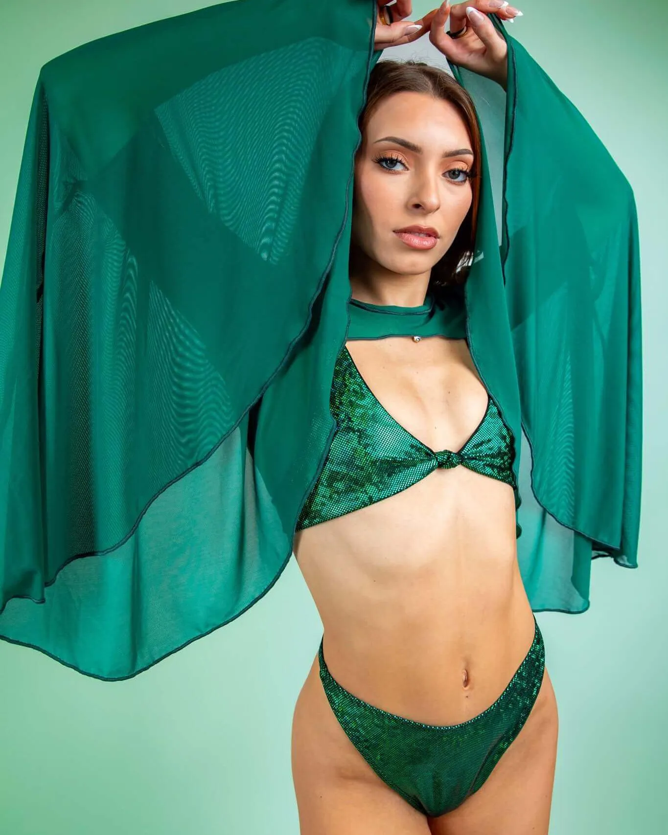 Emerald Mesh Bell Sleeves