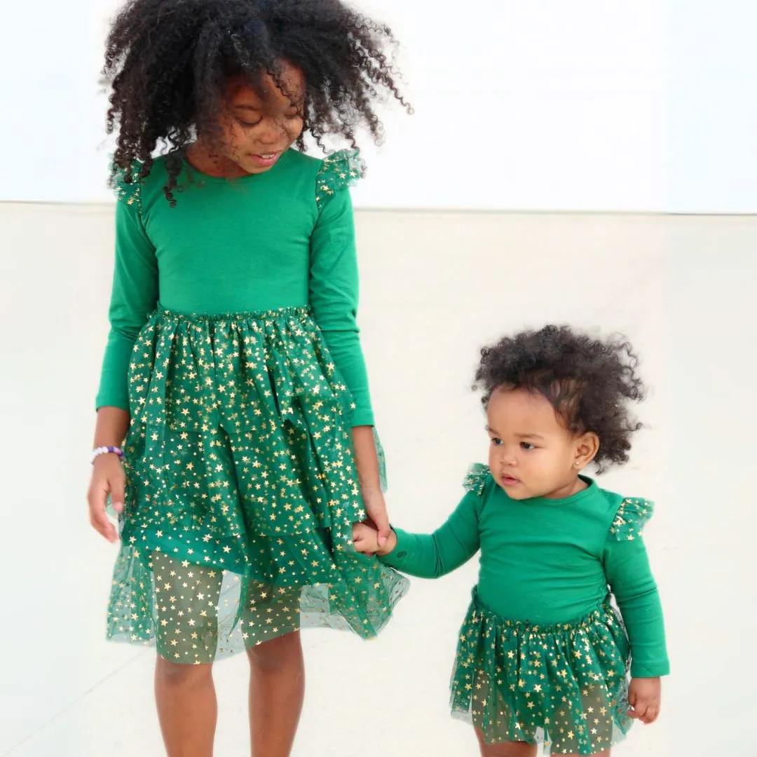 Emerald Shimmer Christmas LS Tutu Dress