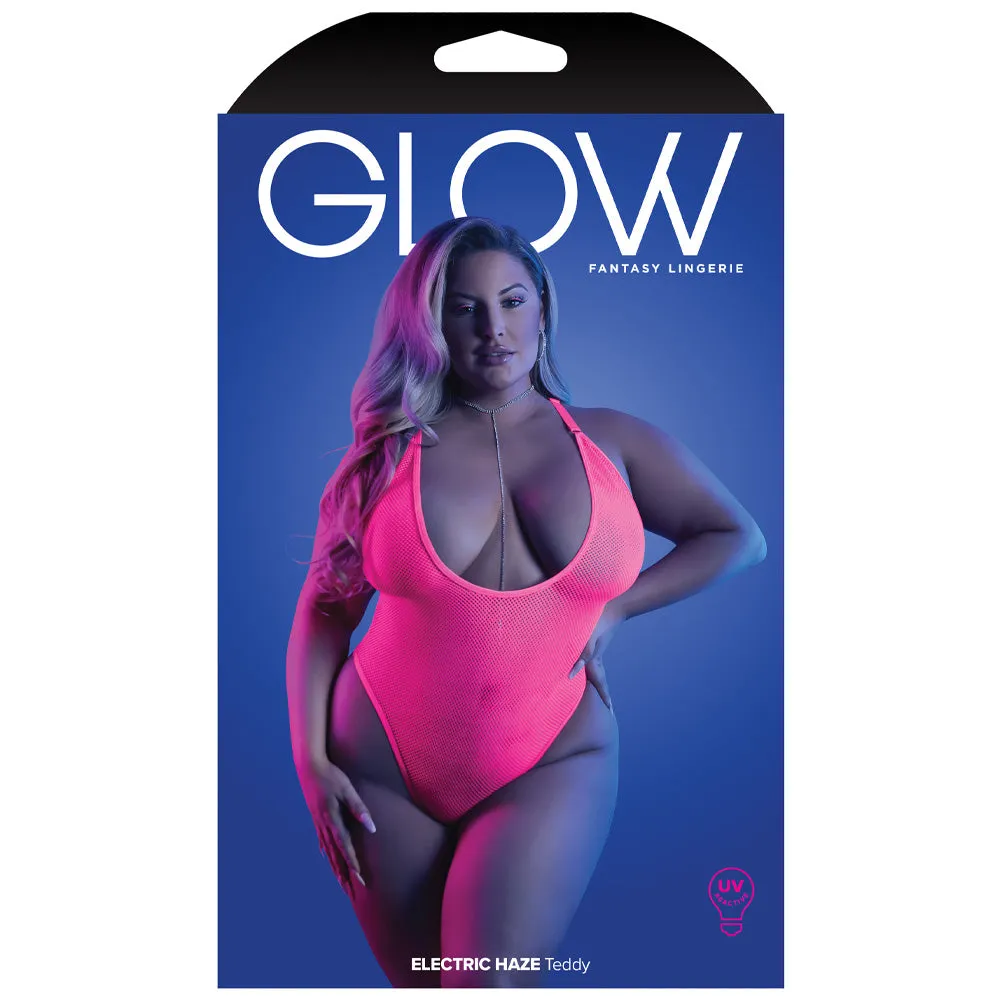 Fantasy Lingerie Glow Electric Haze Plunging Net Thong Teddy - Curvy