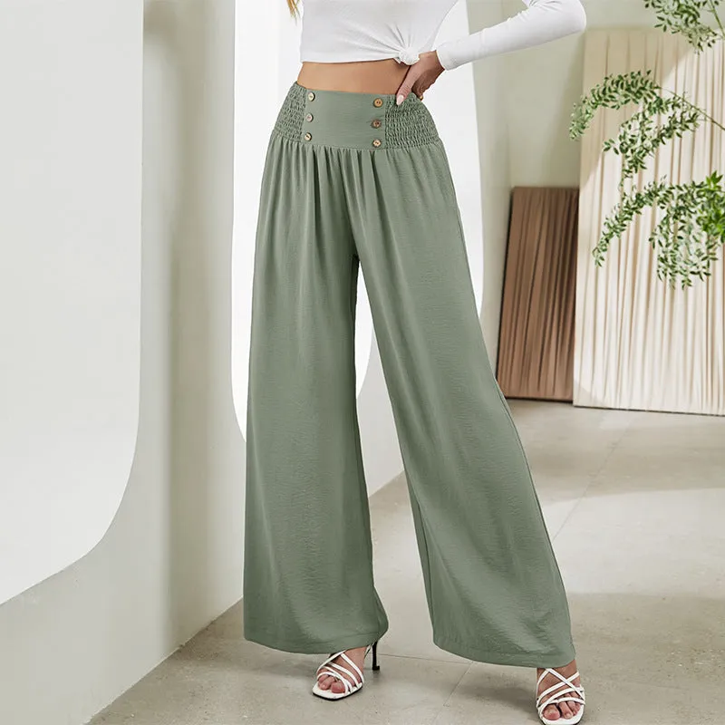 Fashion Elastic High Waist Wide Leg Trousers Wholesale Women Pants