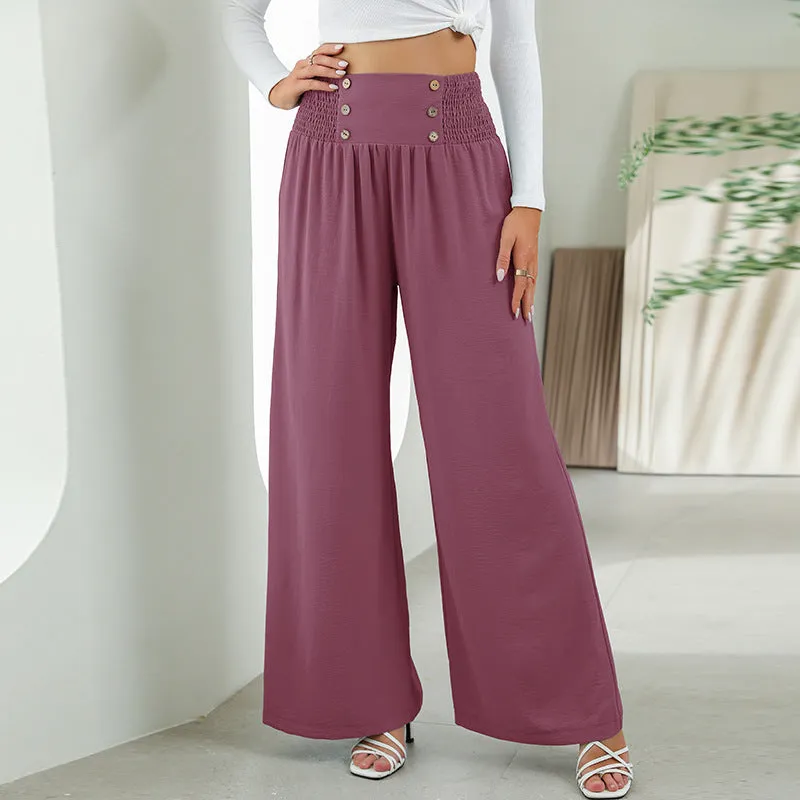 Fashion Elastic High Waist Wide Leg Trousers Wholesale Women Pants