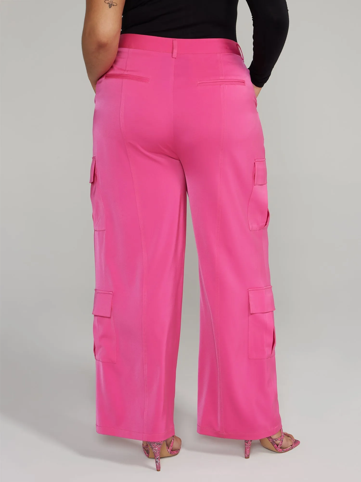 Fashion To Figure - Wide Leg Satin Cargo Pants