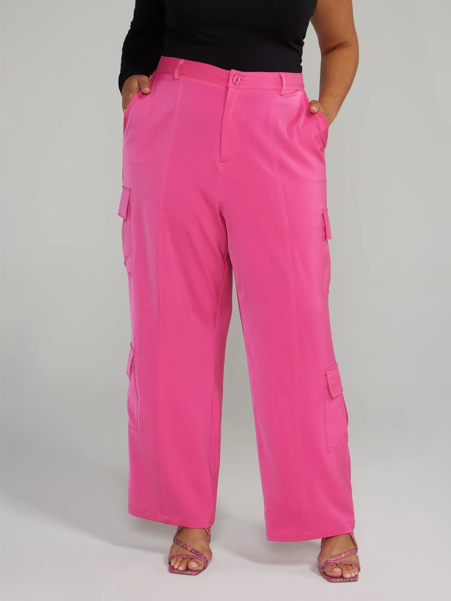 Fashion To Figure - Wide Leg Satin Cargo Pants