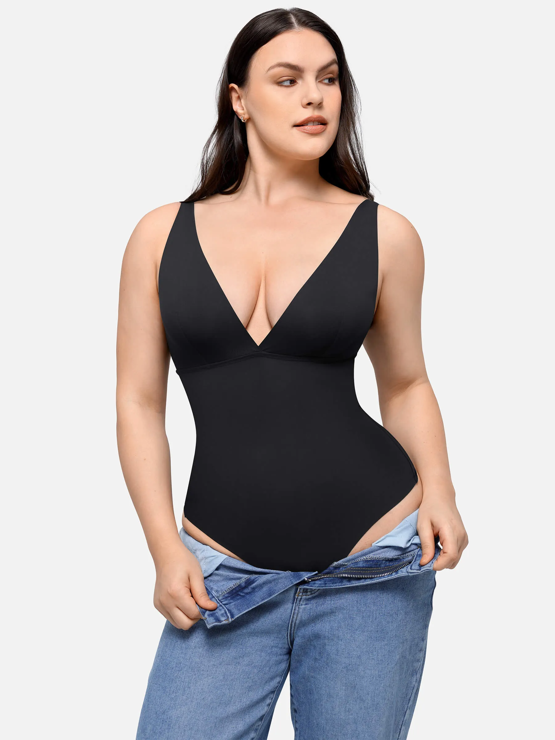 Feelingirl Deep V-Neck Tank Seamless Smoothing Bodysuit