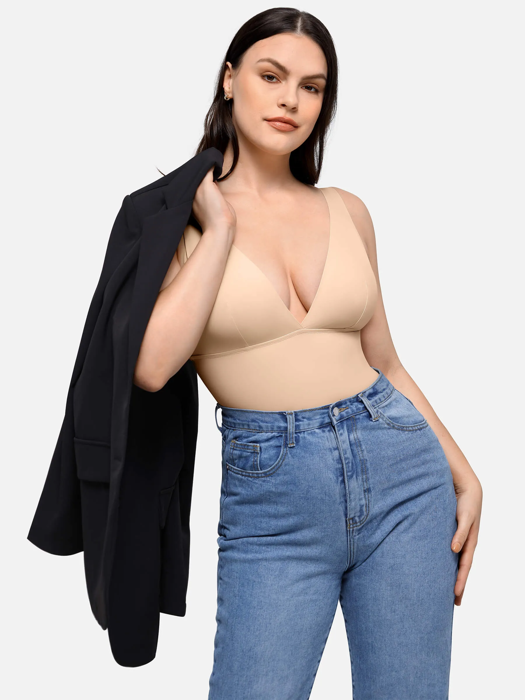 Feelingirl Deep V-Neck Tank Seamless Smoothing Bodysuit