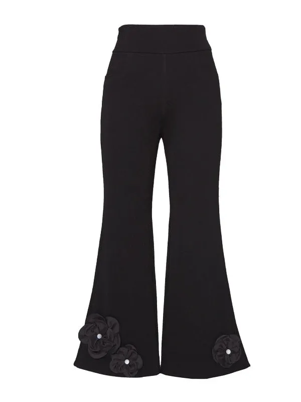 Flower Stitch Slim High Waist Flare Pants