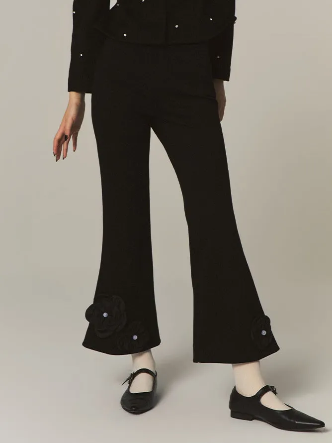 Flower Stitch Slim High Waist Flare Pants