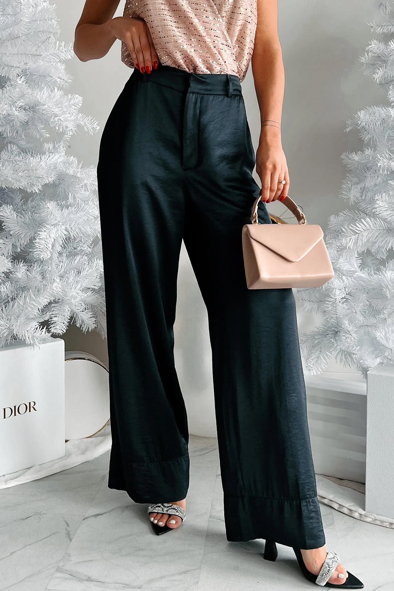 Focus Meetings High Waist Satin Pants (Black)