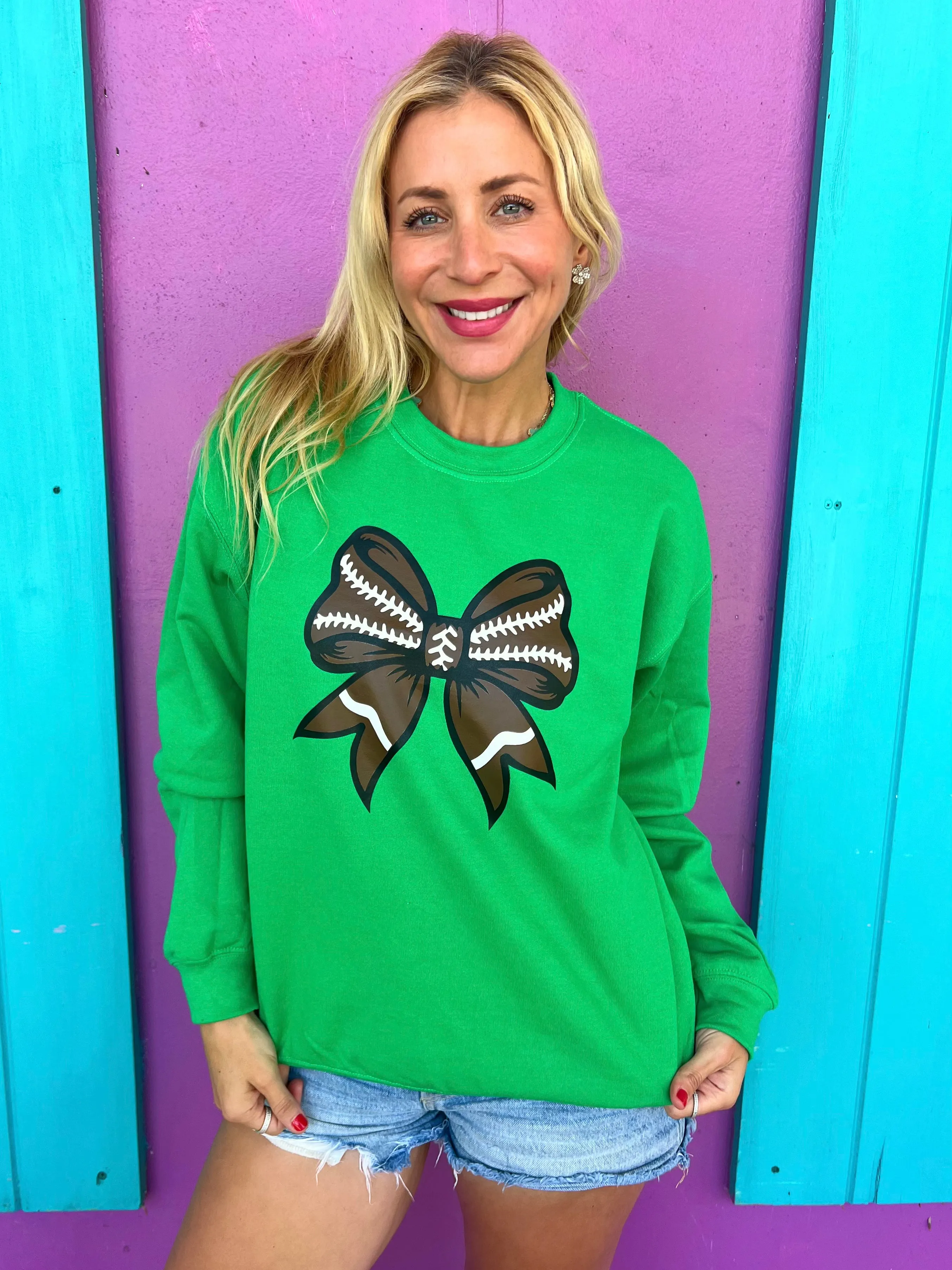 Football Green Bow Sweatshirt