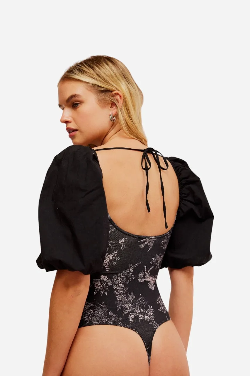 Free People Prairie Rose Bodysuit Black Combo