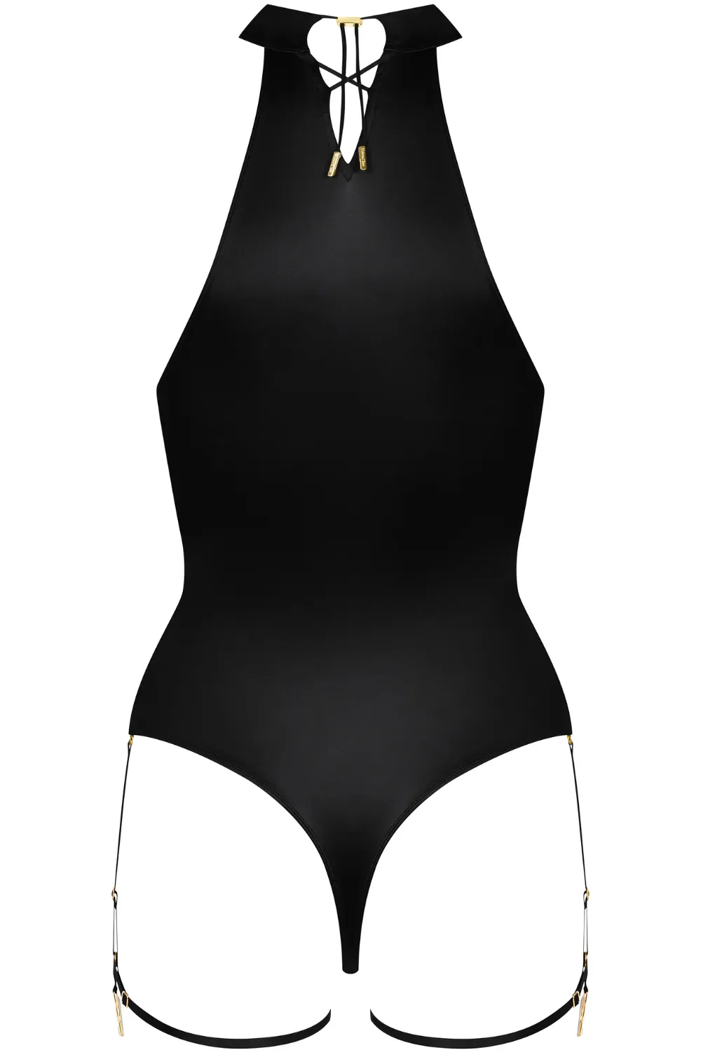 French Kiss Garter Thong Bodysuit Black