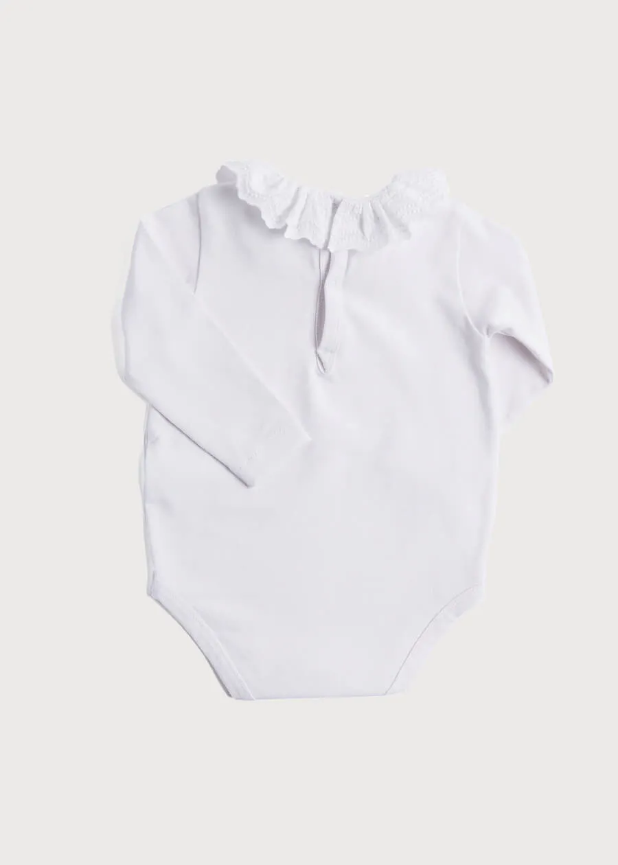 Frill Collar Long Sleeve Bodysuit in White (0mths-2yrs)