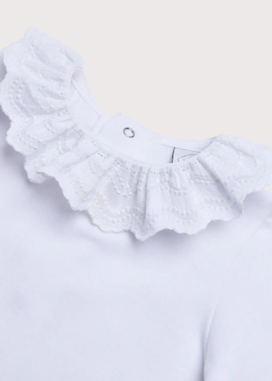 Frill Collar Long Sleeve Bodysuit in White (0mths-2yrs)