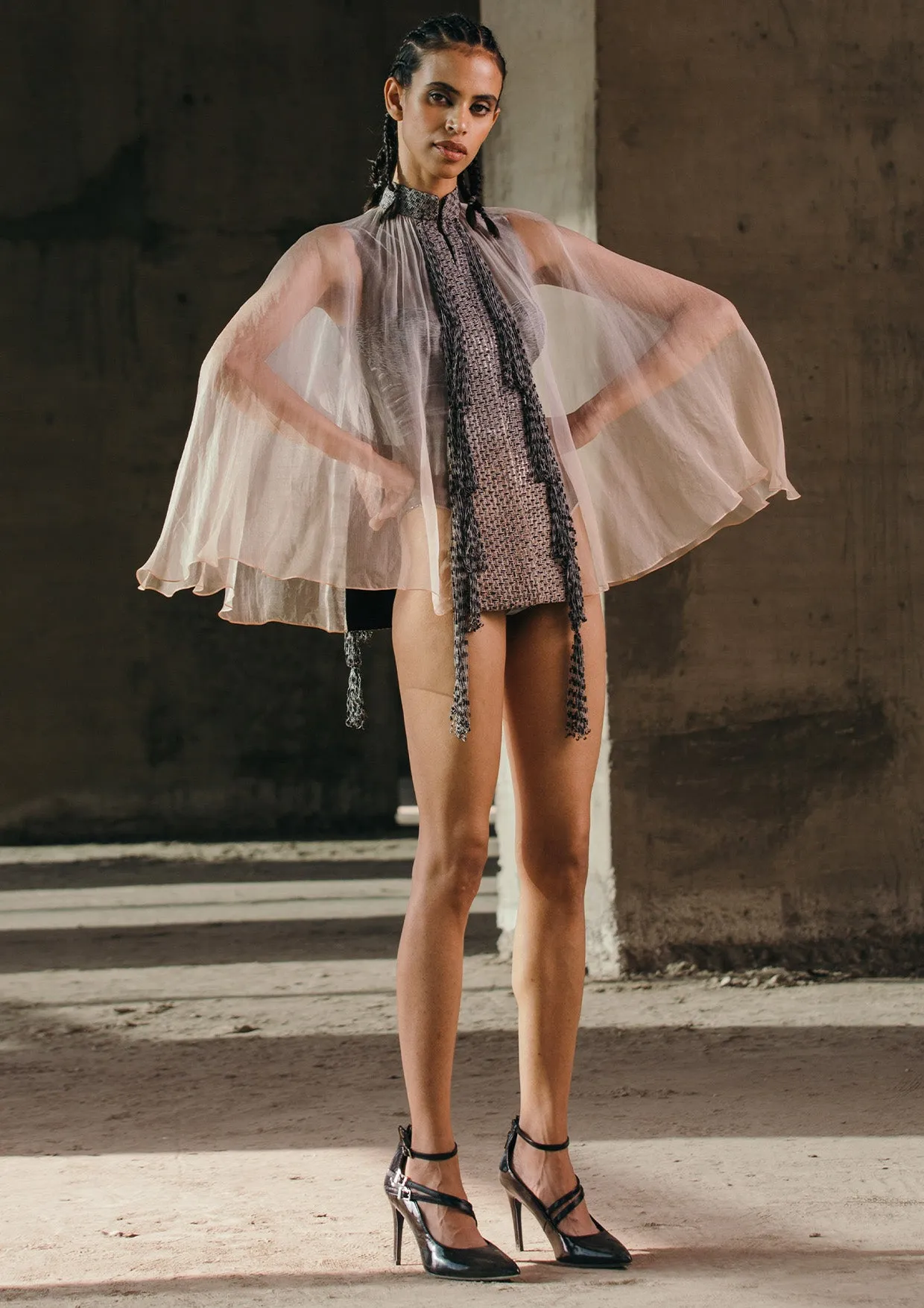 Fringed Silk Organza Cape