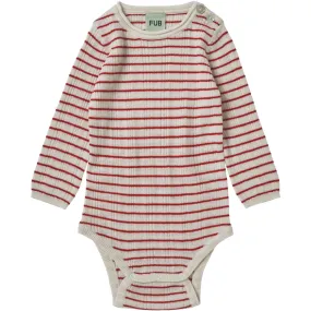 FUB Ecru/Red Baby Rib Bodysuit Ls