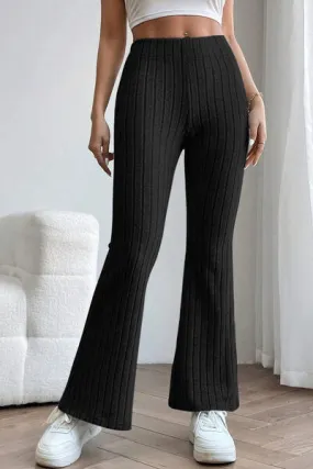 Full Size Ribbed High Waist Flare Pants