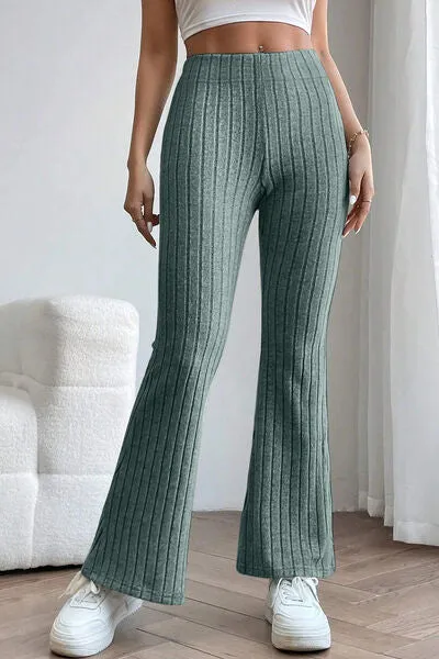 Full Size Ribbed High Waist Flare Pants