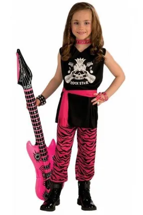 Girls 1980s Pink & Black Rock Star Chick Costume - Medium