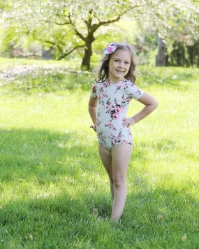 Girls Floral Ivory and Pink Leotard