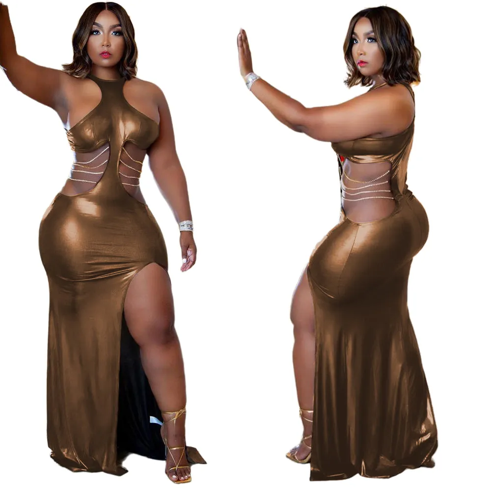 Gold Sexy Hollow Slit Dress  - Culture Heaven Special