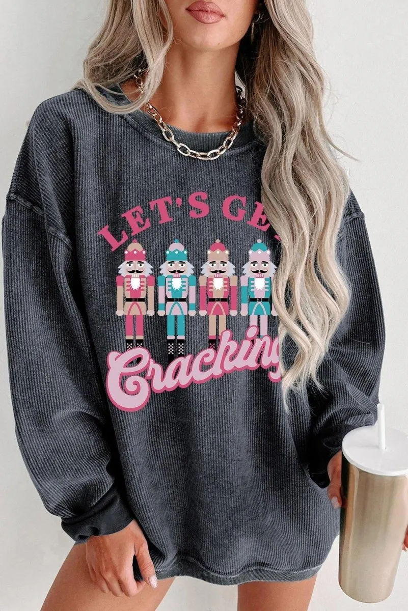 Gray Corduroy "Let's Get Cracking" Nutcracker Graphic Sweatshirt