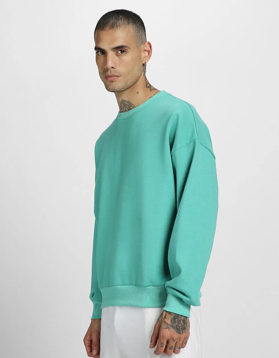 Green Oversized Plain Sweatshirt