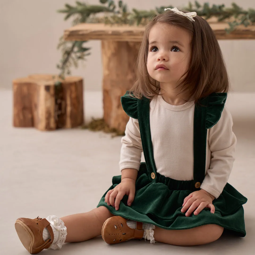 Green Velvet Ruffle Bloomer w/ Straps & Bodysuit