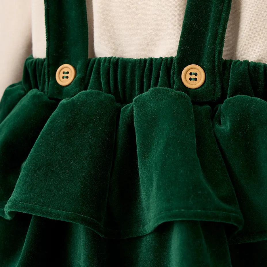 Green Velvet Ruffle Bloomer w/ Straps & Bodysuit