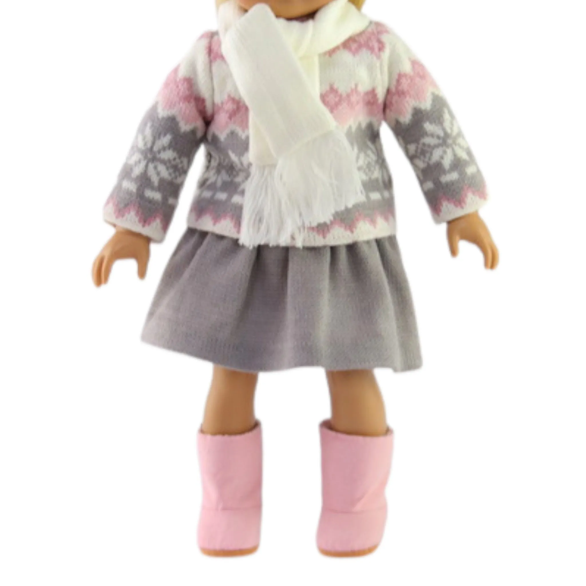 Grey and Pink Knit Sweater Set for 18-inch dolls