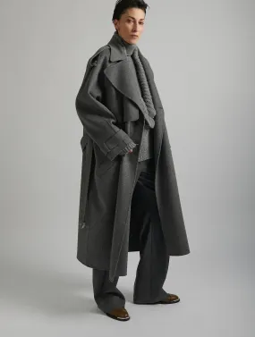 Grey double-faced wool belted coat