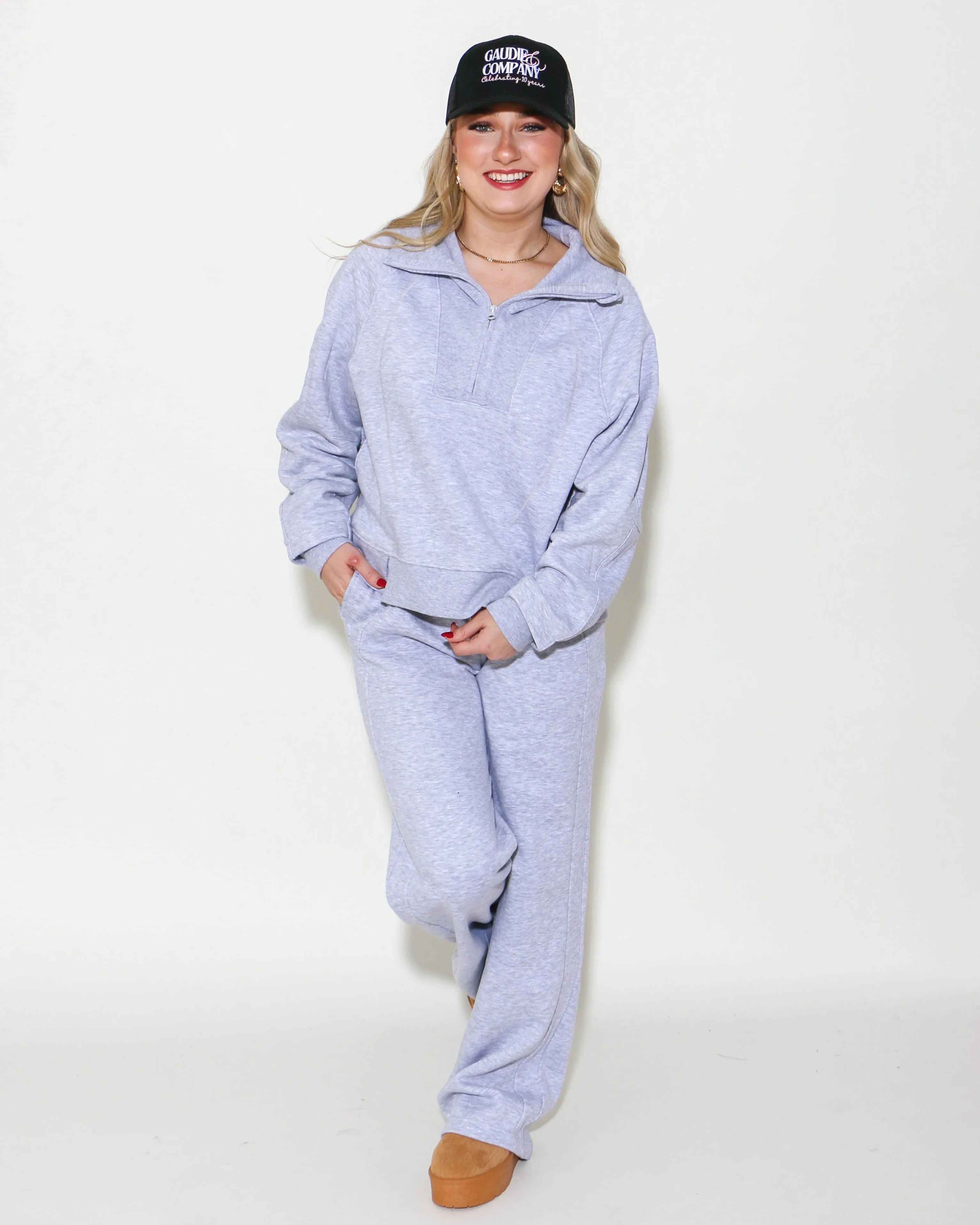 Half Zip Sweatshirt & Pants Set in Grey