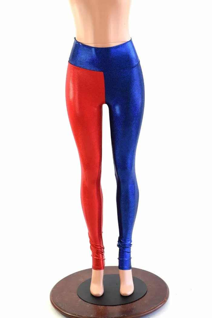 Harlequin Red & Blue High Waist Leggings