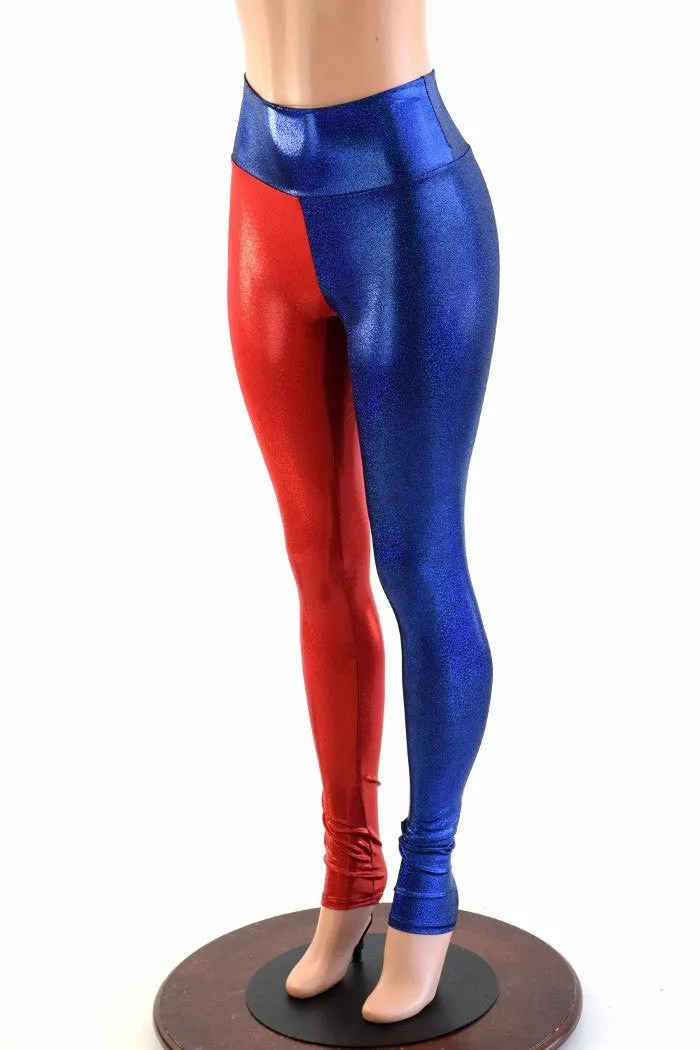 Harlequin Red & Blue High Waist Leggings