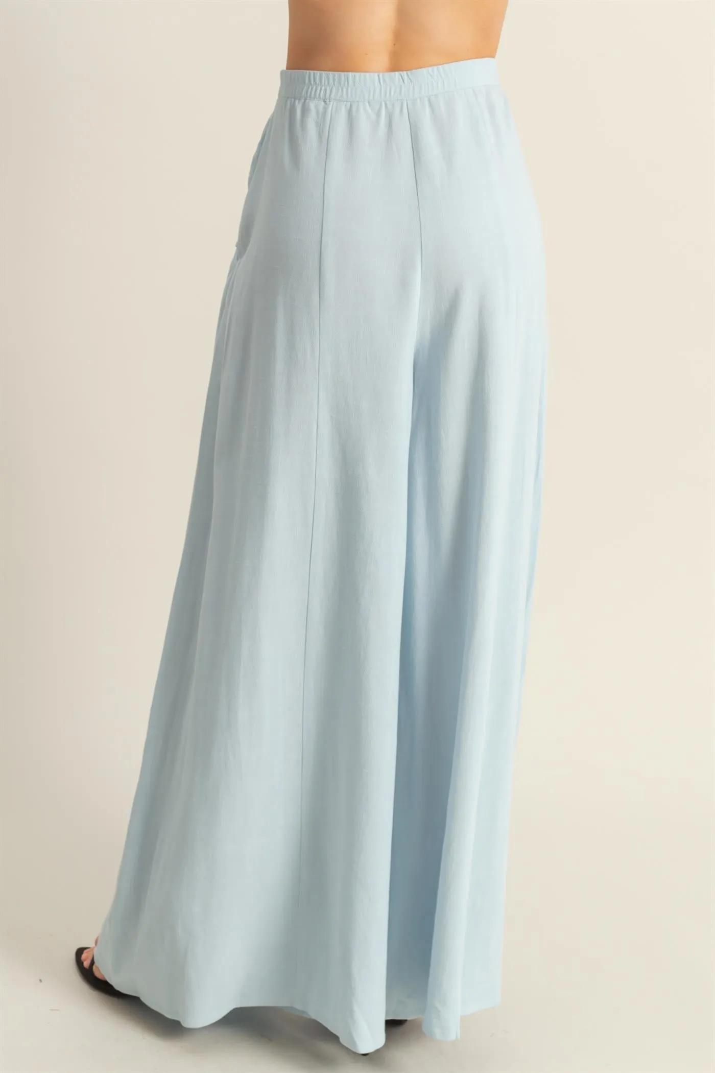 HF25C204-Linen Blended High Waist Flowy Pants