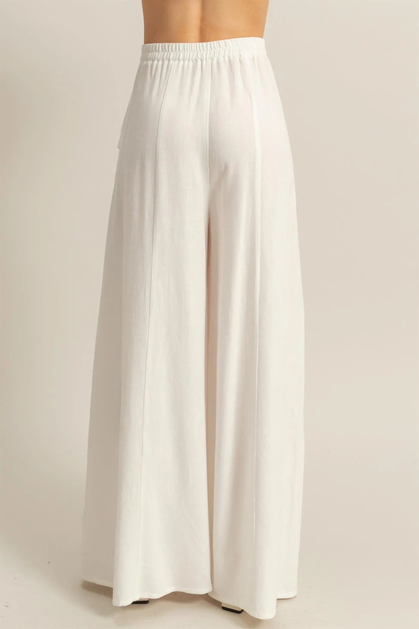 HF25C204-Linen Blended High Waist Flowy Pants