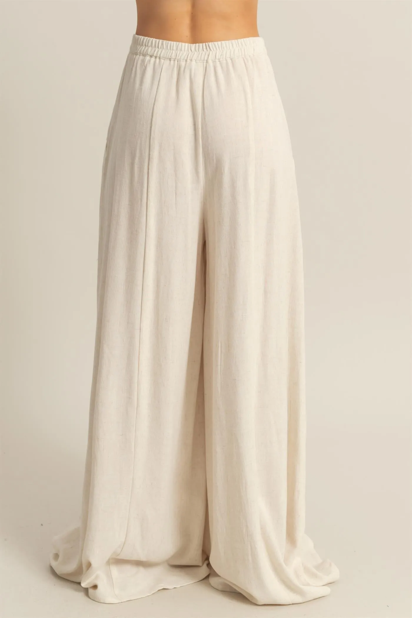 HF25C204-Linen Blended High Waist Flowy Pants