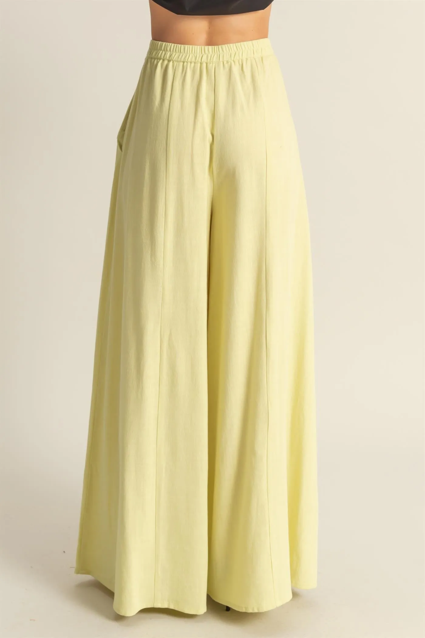 HF25C204-Linen Blended High Waist Flowy Pants