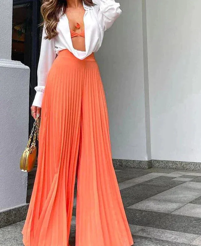 High Fashion Black Pleated Wide Leg Pants