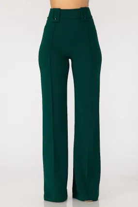 High Waist Pants With Self Fabric Buckle Detail On The Waist