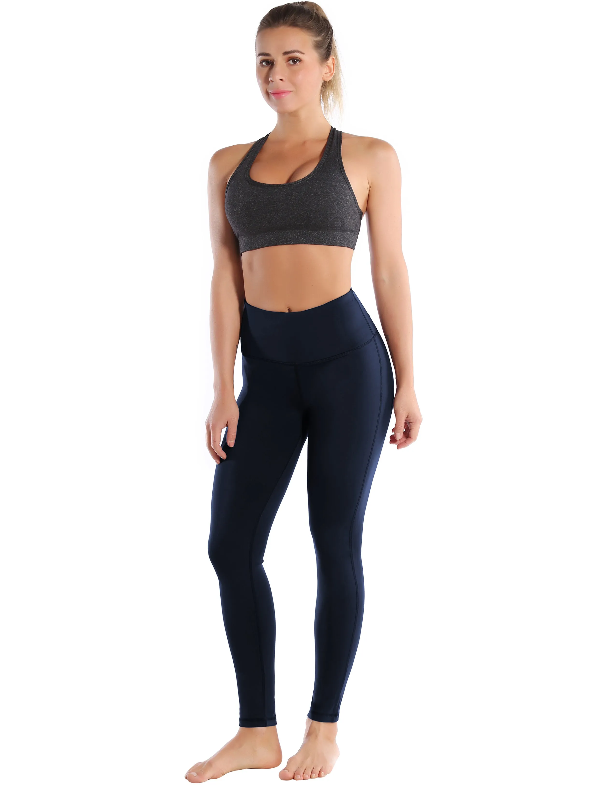 High Waist Side Line Yoga Pants darknavy