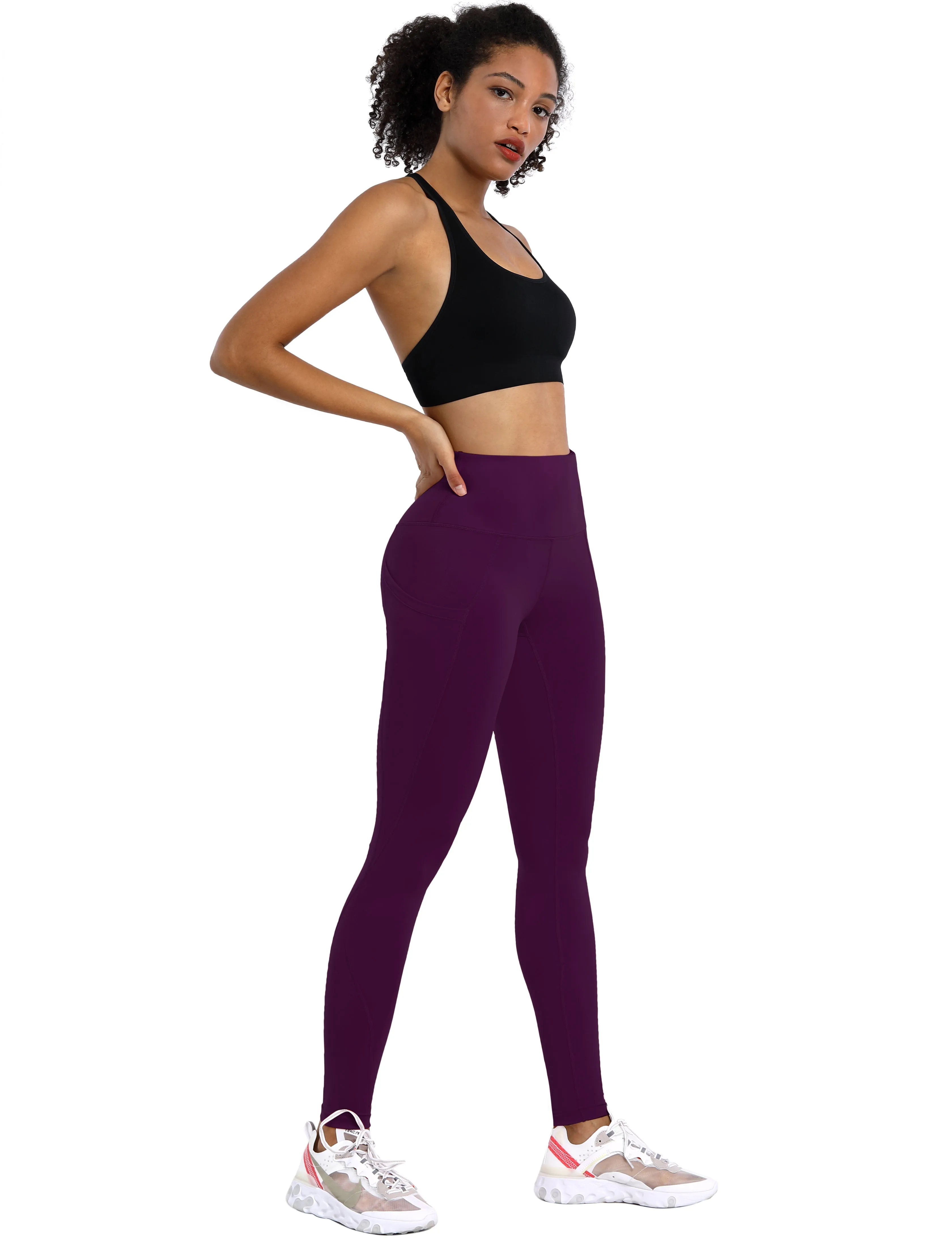 High Waist Side Pockets Gym Pants plum_Gym