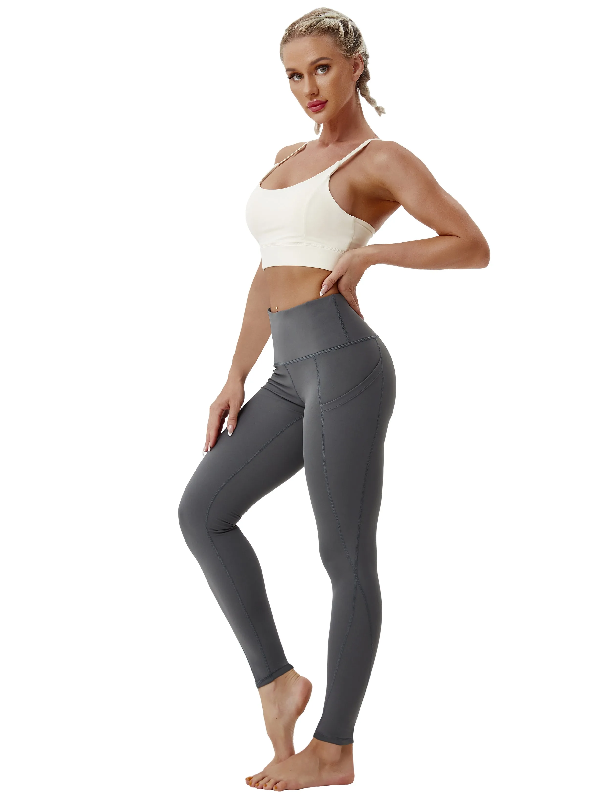 High Waist Side Pockets Yoga Pants shadowcharcoal_yoga