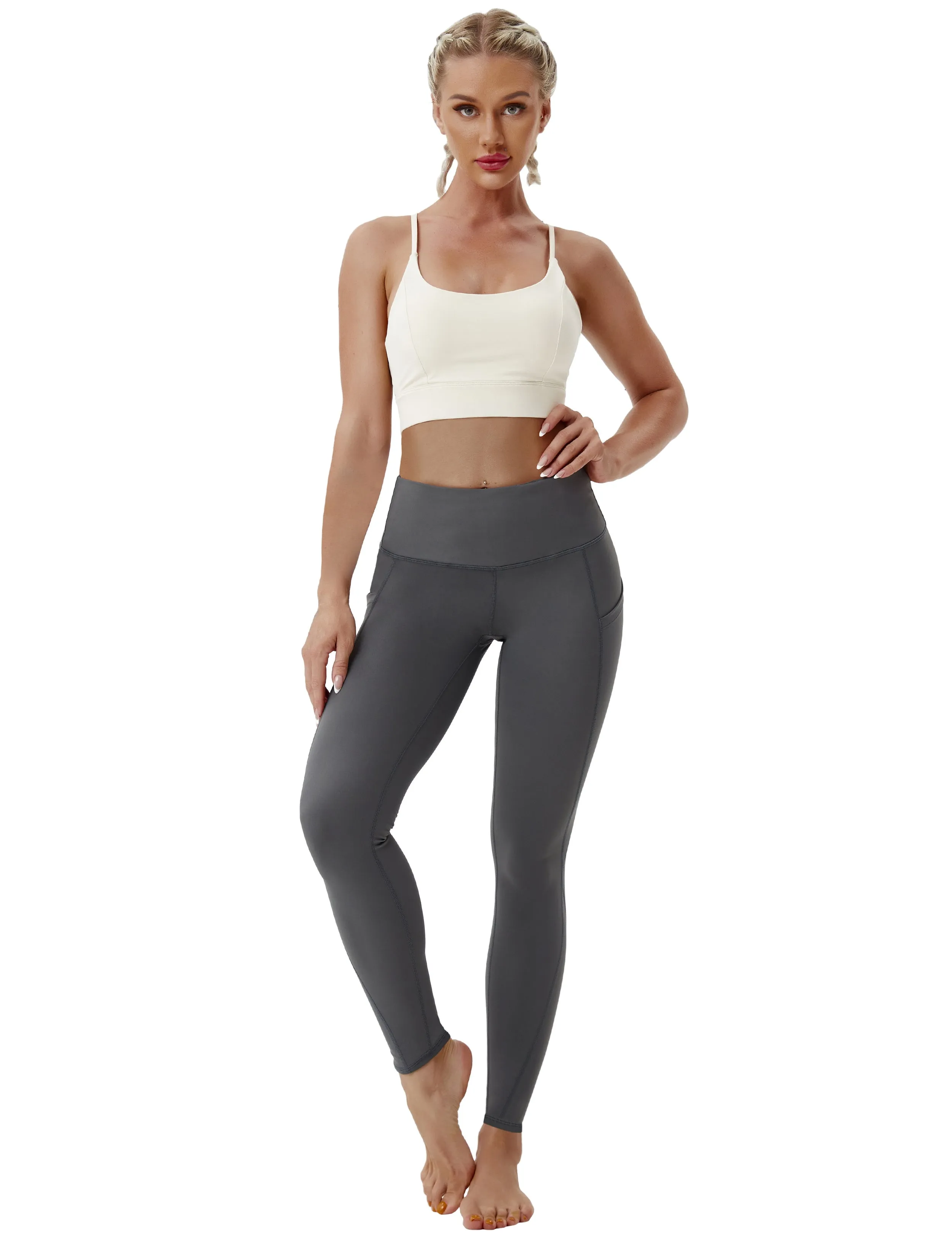 High Waist Side Pockets Yoga Pants shadowcharcoal_yoga